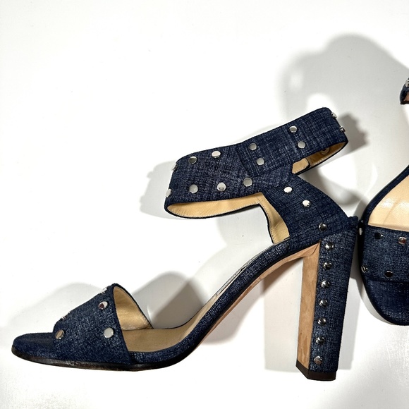 Jimmy Choo [ Women‎ 39.5 ] Denim Blue Studded Strappy Ankle Strap Heels - Picture 7 of 14